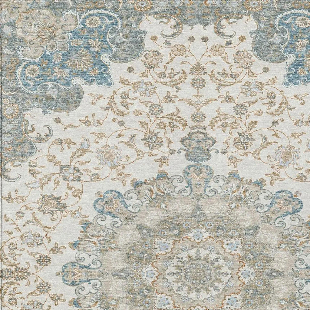 8' X 10' Ivory And Gray Floral Medallion Washable Indoor Outdoor Area Rug Homeroots Outdoor