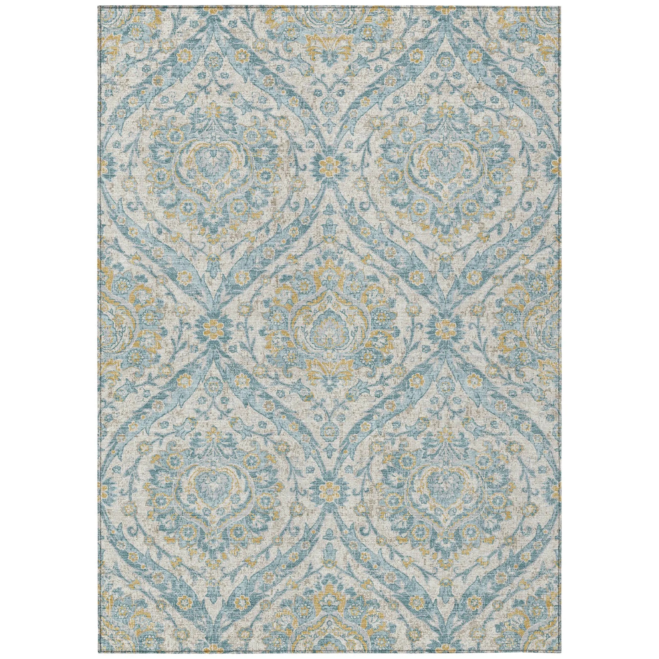 8' X 10' Ivory And Gray Floral Washable Indoor Outdoor Area Rug Homeroots Outdoor