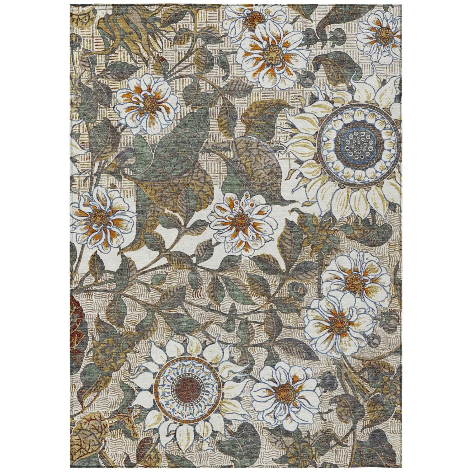 8' X 10' Ivory And Gray Floral Washable Indoor Outdoor Area Rug Homeroots Outdoor