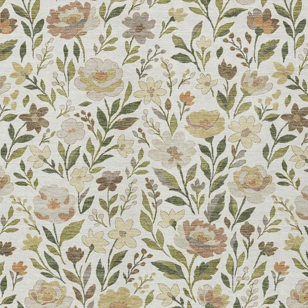 8' X 10' Ivory And Gray Floral Washable Indoor Outdoor Area Rug Homeroots Outdoor