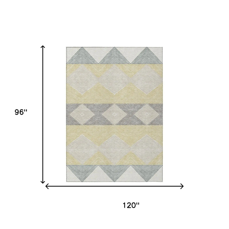 8' X 10' Ivory And Gray Geometric Washable Indoor Outdoor Area Rug Homeroots Outdoor