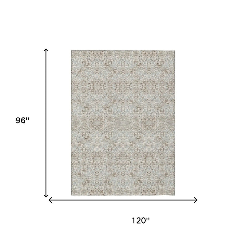 8' X 10' Ivory And Gray Oriental Washable Indoor Outdoor Area Rug Homeroots Outdoor