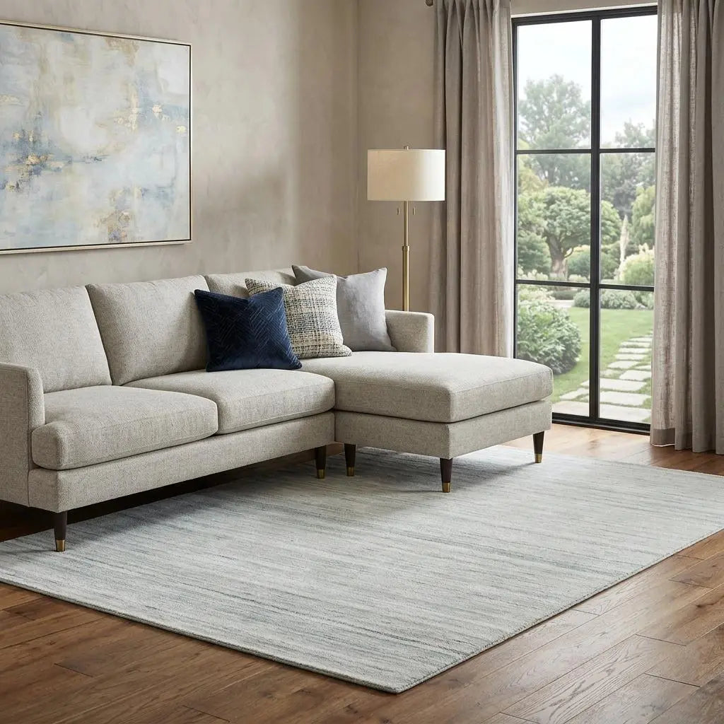 8' X 10' Ivory And Gray Striped Hand Tufted Area Rug Homeroots Home Decor
