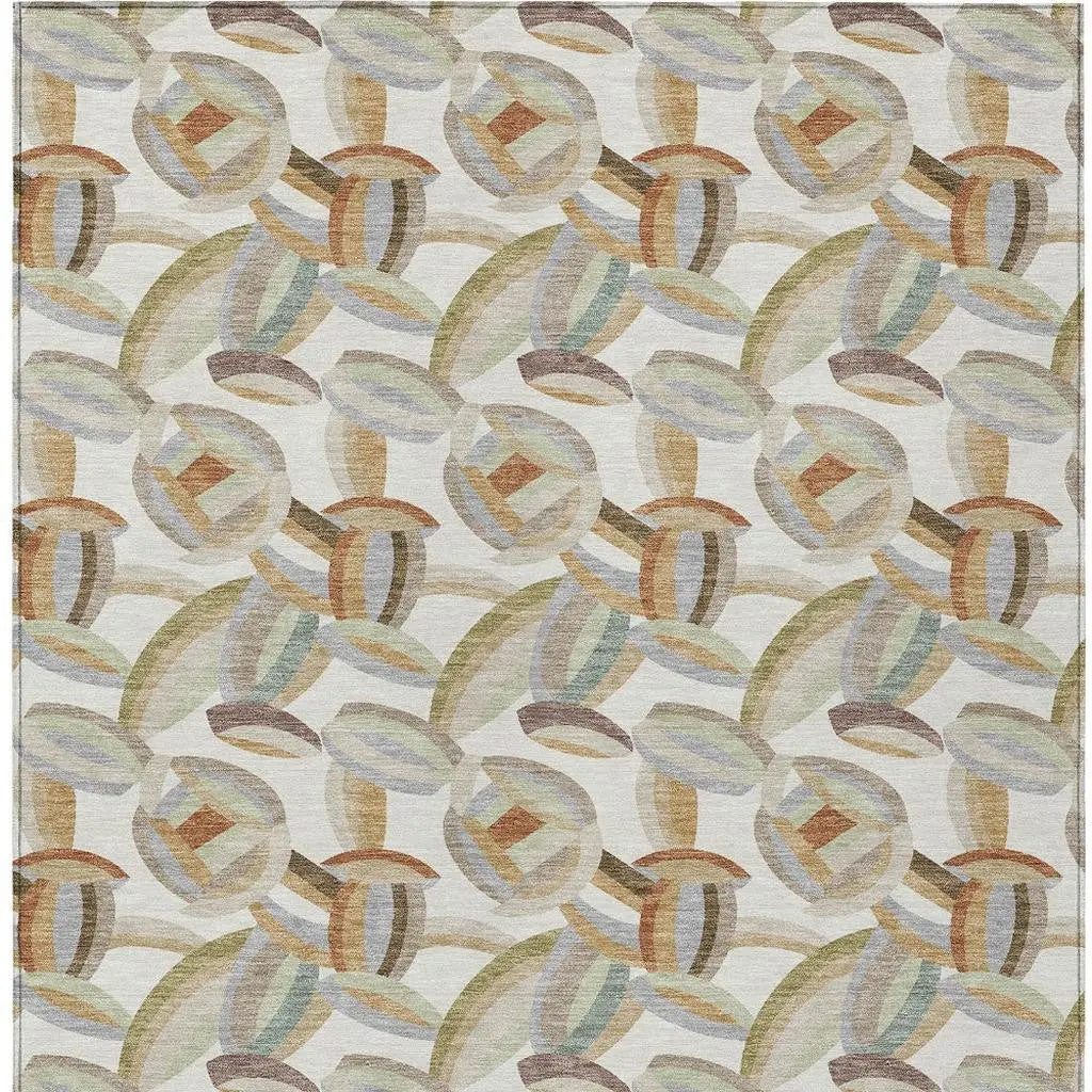 8' X 10' Ivory And Green Abstract Washable Indoor Outdoor Area Rug Homeroots Outdoor