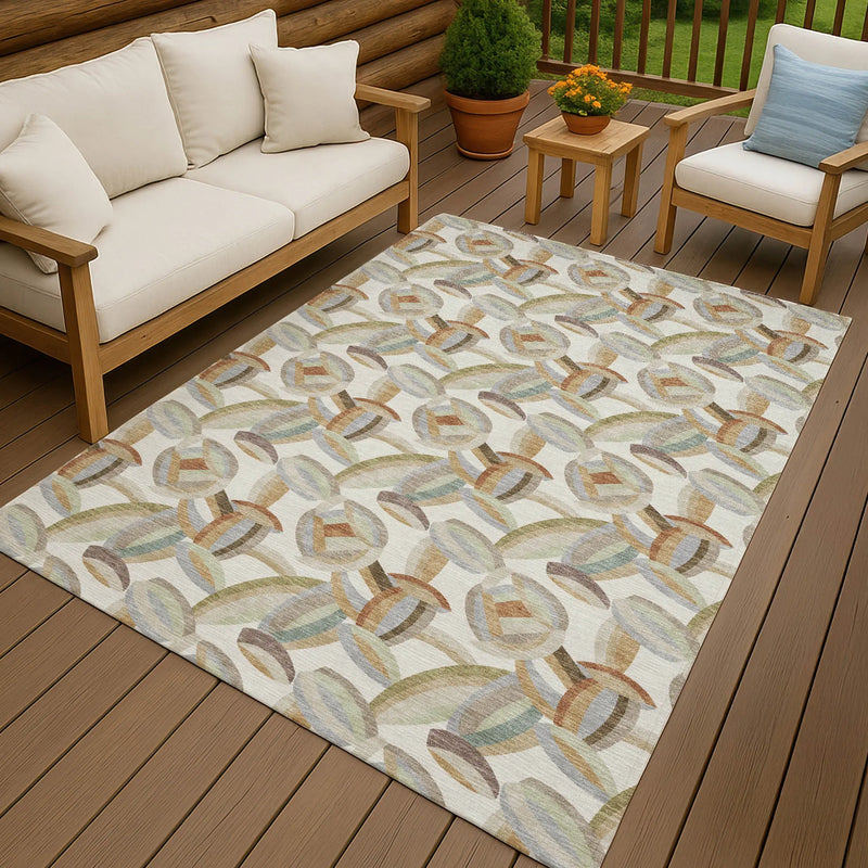 8' X 10' Ivory And Green Abstract Washable Indoor Outdoor Area Rug Homeroots Outdoor
