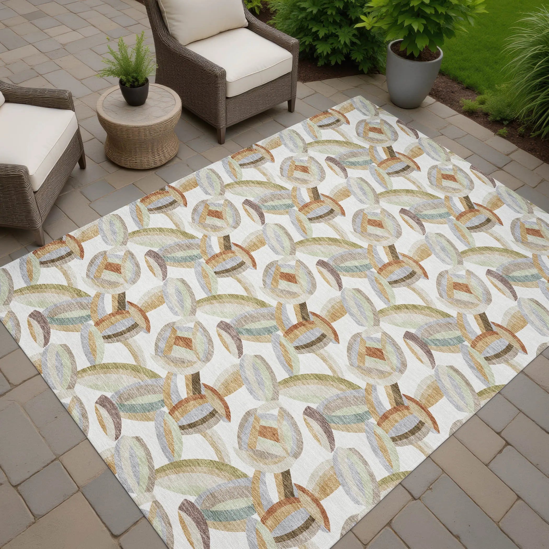 8' X 10' Ivory And Green Abstract Washable Indoor Outdoor Area Rug Homeroots Outdoor