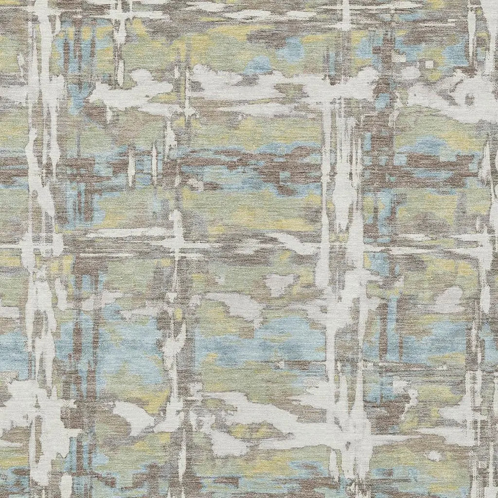 8' X 10' Ivory And Green Abstract Washable Indoor Outdoor Area Rug Homeroots Outdoor