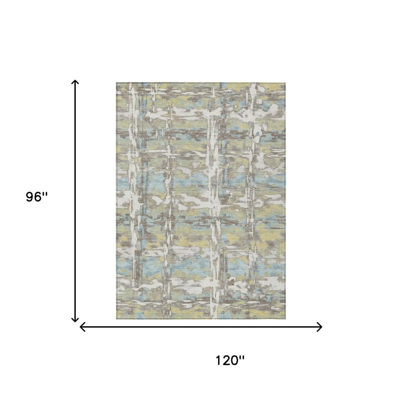8' X 10' Ivory And Green Abstract Washable Indoor Outdoor Area Rug Homeroots Outdoor