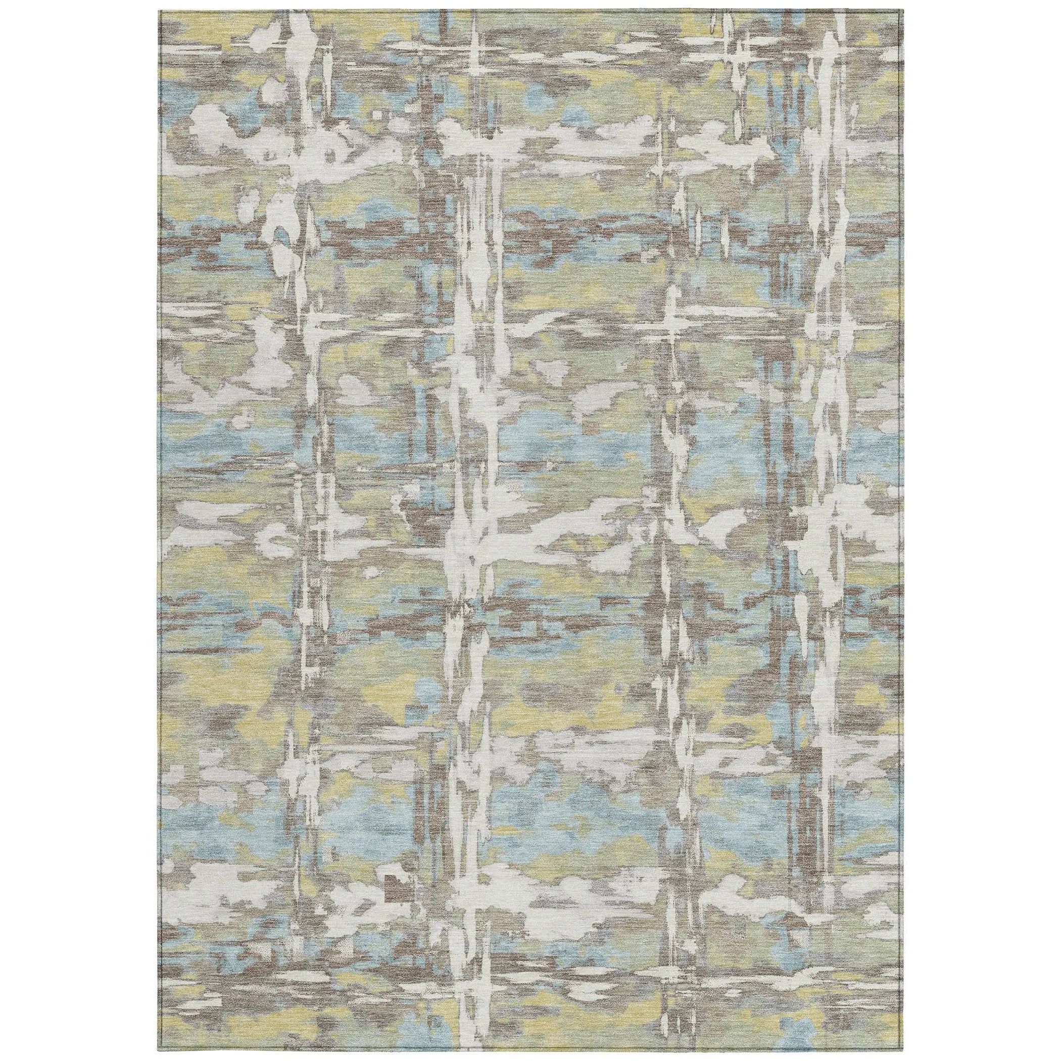 8' X 10' Ivory And Green Abstract Washable Indoor Outdoor Area Rug Homeroots Outdoor