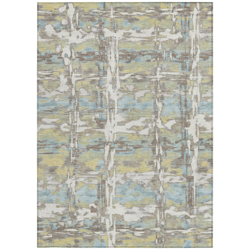 8' X 10' Ivory And Green Abstract Washable Indoor Outdoor Area Rug Homeroots Outdoor
