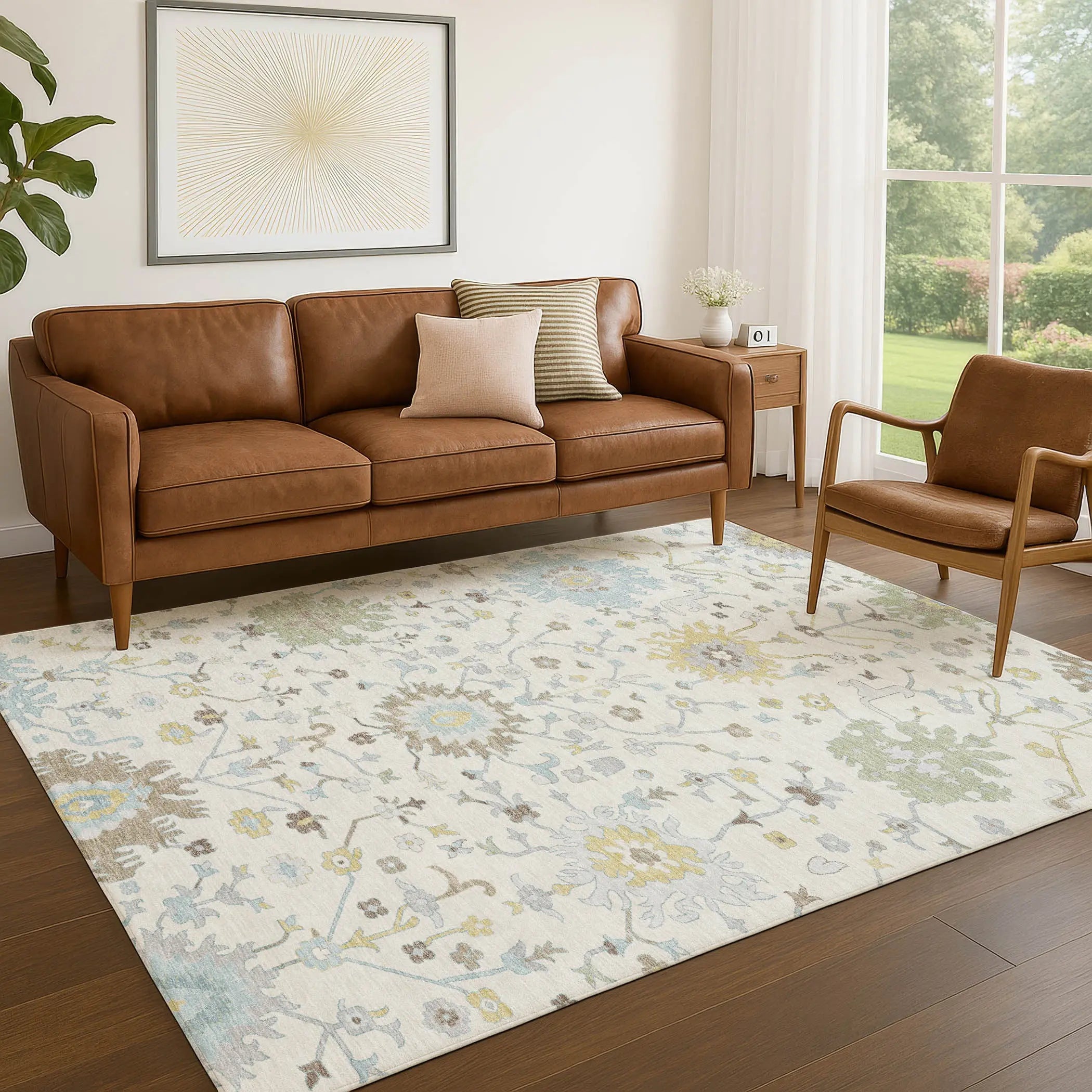 8' X 10' Ivory And Green Faux Bois Washable Indoor Outdoor Area Rug Homeroots Outdoor