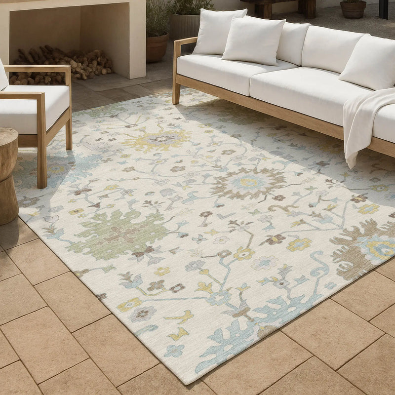 8' X 10' Ivory And Green Faux Bois Washable Indoor Outdoor Area Rug Homeroots Outdoor