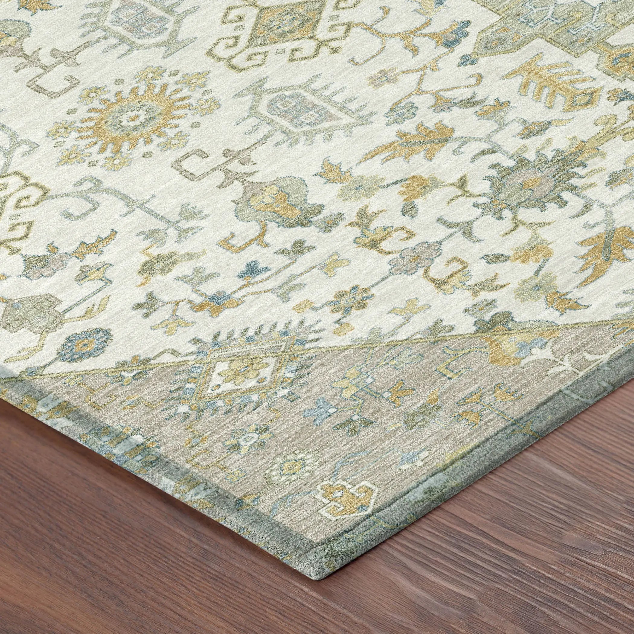 8' X 10' Ivory And Green Medallion Washable Indoor Outdoor Area Rug Homeroots Outdoor