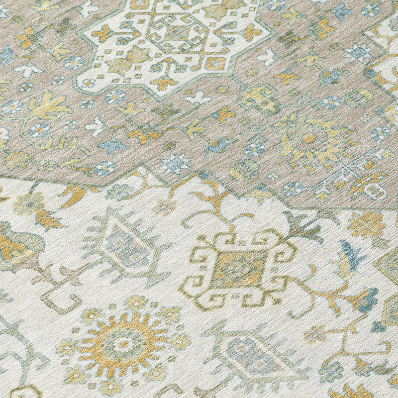 8' X 10' Ivory And Green Medallion Washable Indoor Outdoor Area Rug Homeroots Outdoor