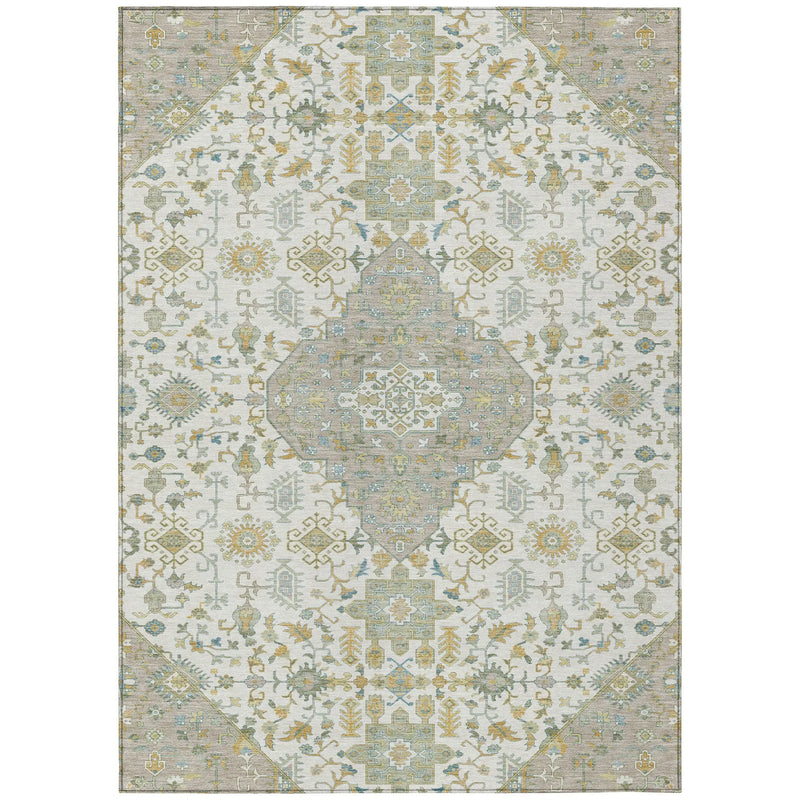 8' X 10' Ivory And Green Medallion Washable Indoor Outdoor Area Rug Homeroots Outdoor