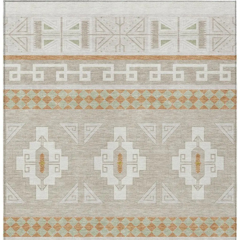 8' X 10' Ivory And Green Tribal Washable Indoor Outdoor Area Rug Homeroots Outdoor