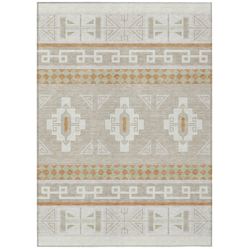 8' X 10' Ivory And Green Tribal Washable Indoor Outdoor Area Rug Homeroots Outdoor