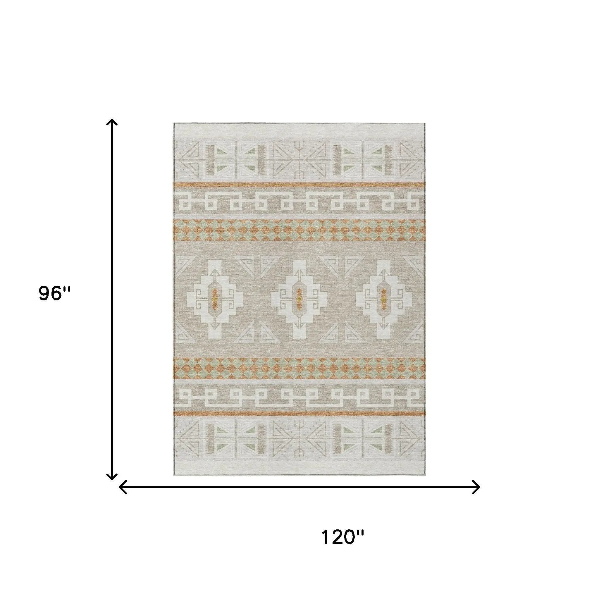 8' X 10' Ivory And Green Tribal Washable Indoor Outdoor Area Rug Homeroots Outdoor
