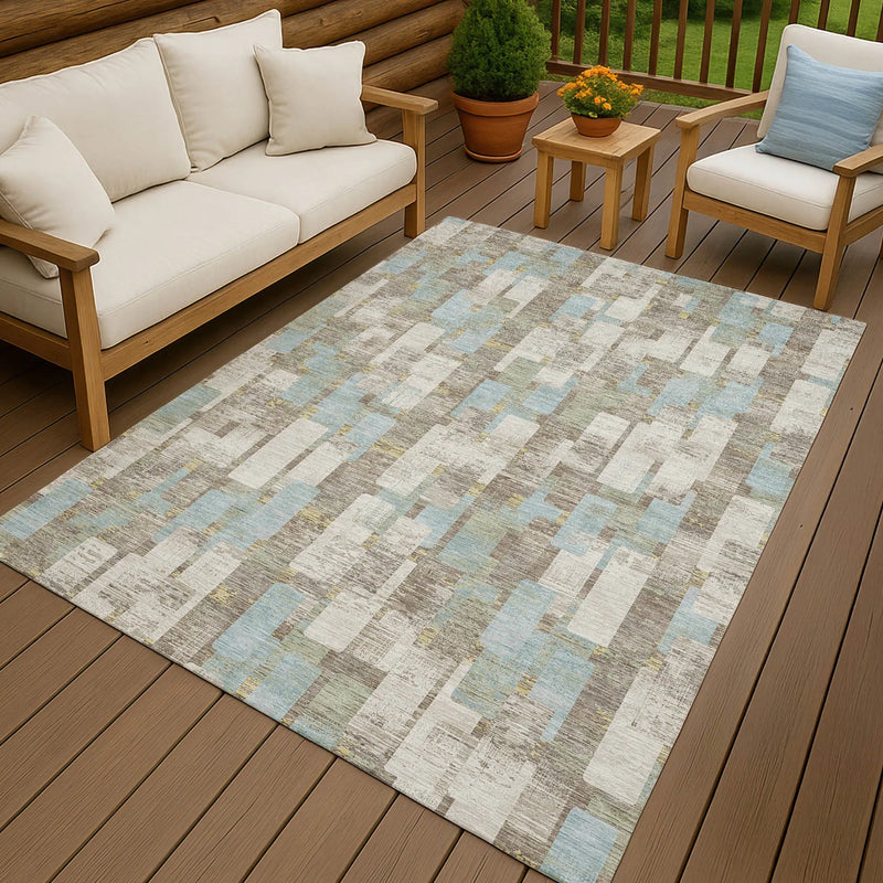 8' X 10' Ivory And Khaki Geometric Washable Indoor Outdoor Area Rug Homeroots Outdoor