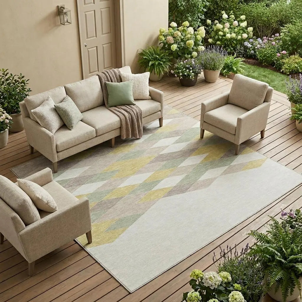 8' X 10' Ivory And Khaki Geometric Washable Indoor Outdoor Area Rug Homeroots Outdoor