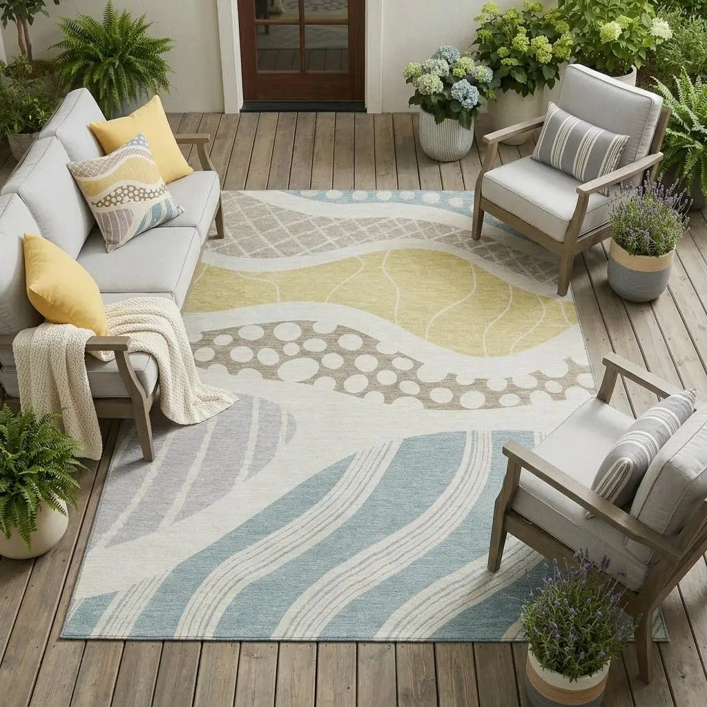 8' X 10' Ivory And Linen Abstract Washable Indoor Outdoor Area Rug Homeroots Outdoor