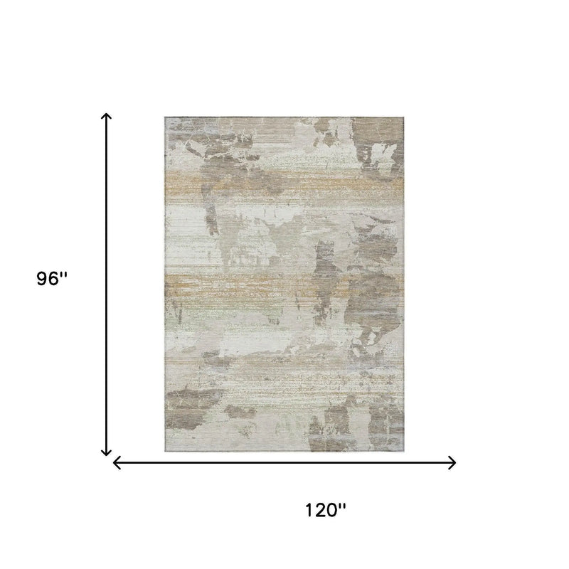 8' X 10' Ivory And Linen Abstract Washable Indoor Outdoor Area Rug Homeroots Outdoor