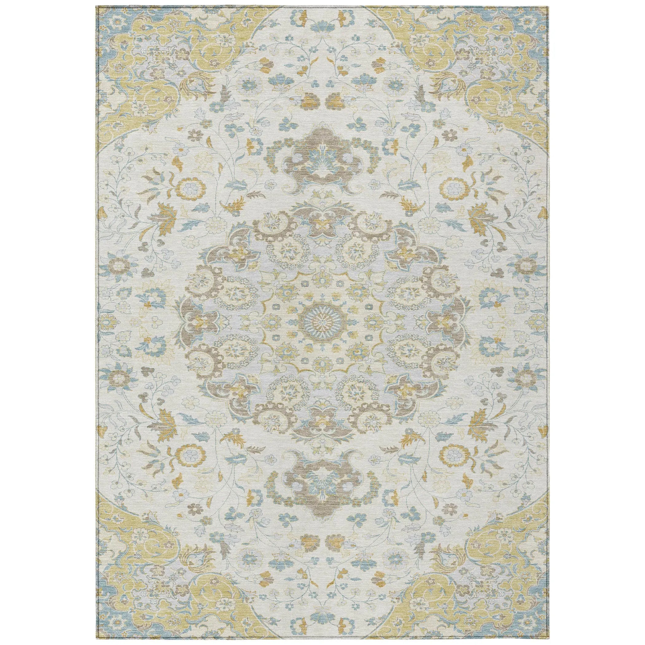 8' X 10' Ivory And Linen Damask Washable Indoor Outdoor Area Rug Homeroots Outdoor