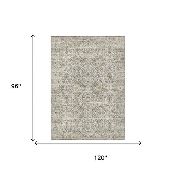 8' X 10' Ivory And Linen Floral Washable Indoor Outdoor Area Rug Homeroots Outdoor