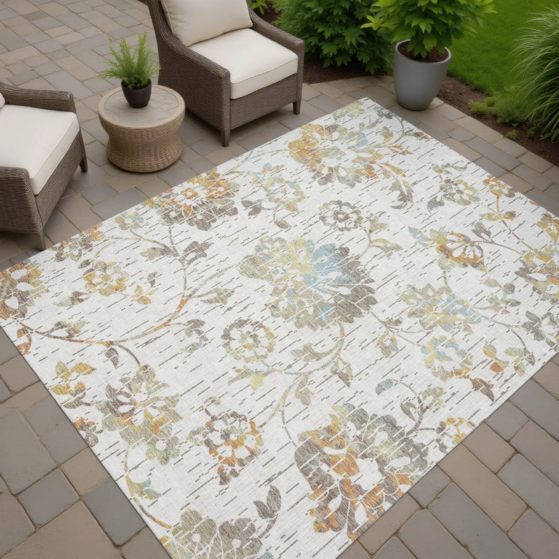 8' X 10' Ivory And Linen Floral Washable Indoor Outdoor Area Rug Homeroots Outdoor