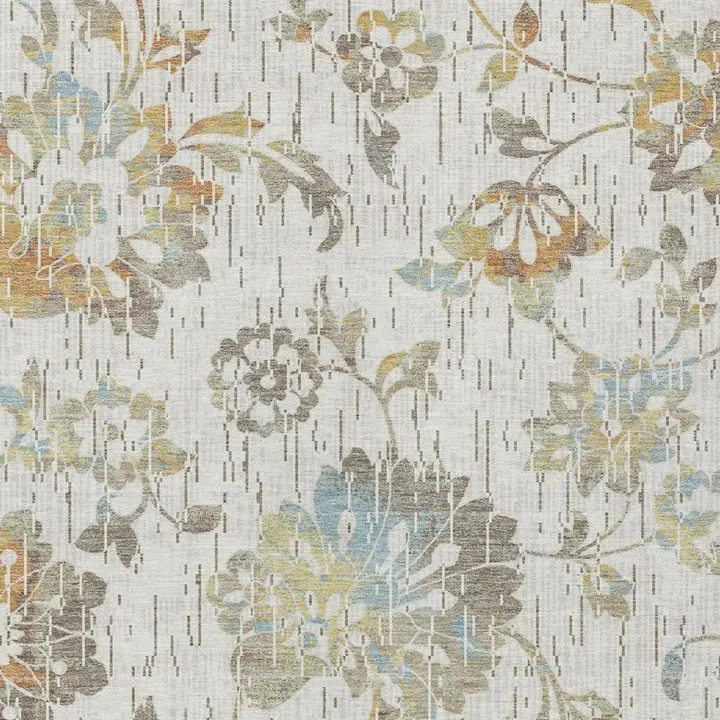 8' X 10' Ivory And Linen Floral Washable Indoor Outdoor Area Rug Homeroots Outdoor