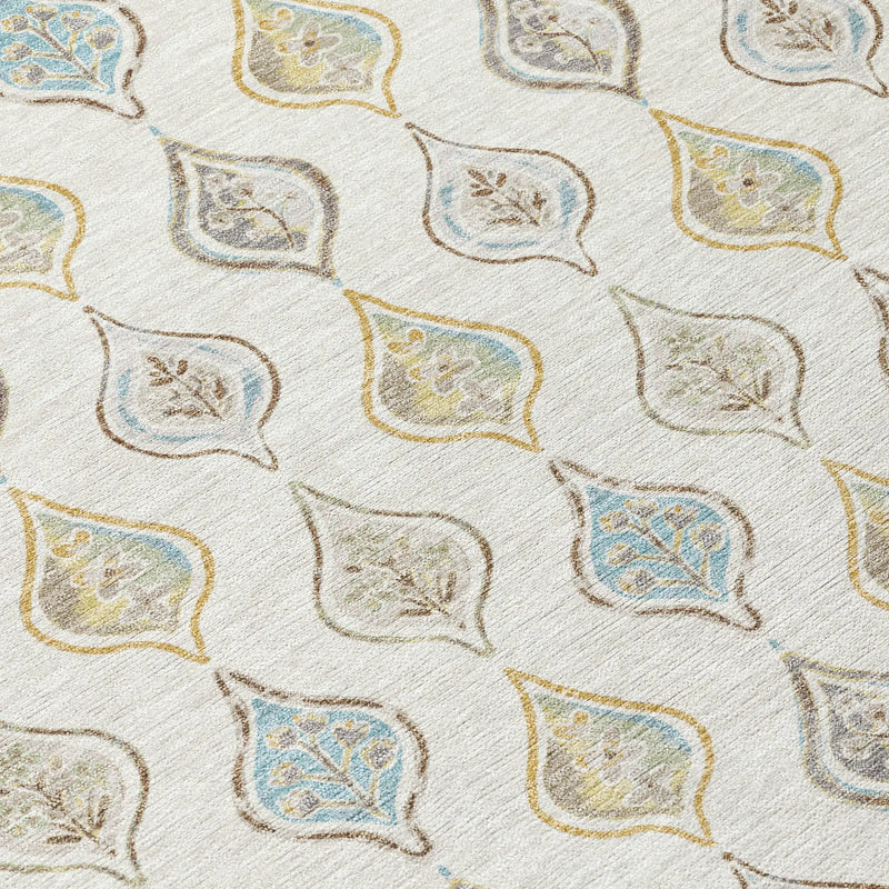 8' X 10' Ivory And Linen Floral Washable Indoor Outdoor Area Rug Homeroots Outdoor