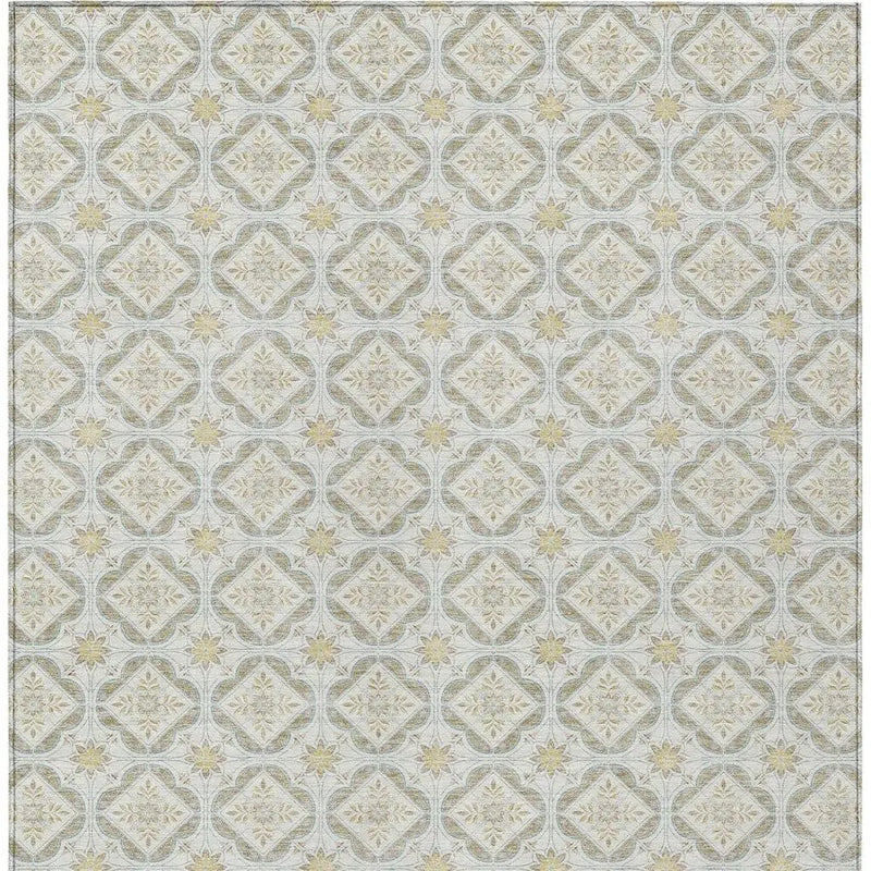 8' X 10' Ivory And Linen Geometric Washable Indoor Outdoor Area Rug Homeroots Outdoor