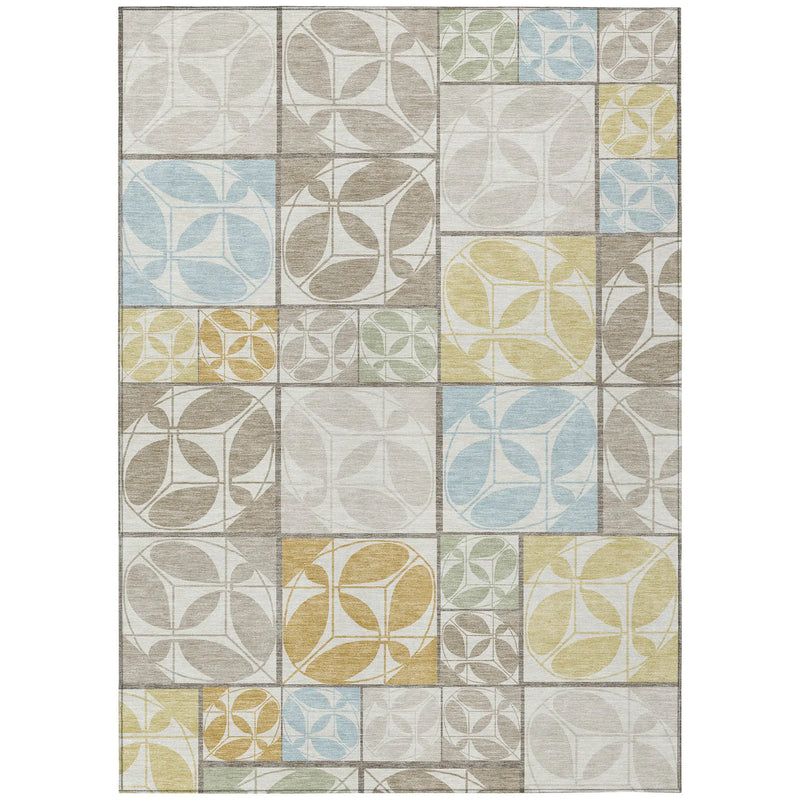 8' X 10' Ivory And Linen Geometric Washable Indoor Outdoor Area Rug Homeroots Outdoor