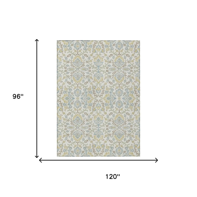 8' X 10' Ivory And Linen Geometric Washable Indoor Outdoor Area Rug Homeroots Outdoor