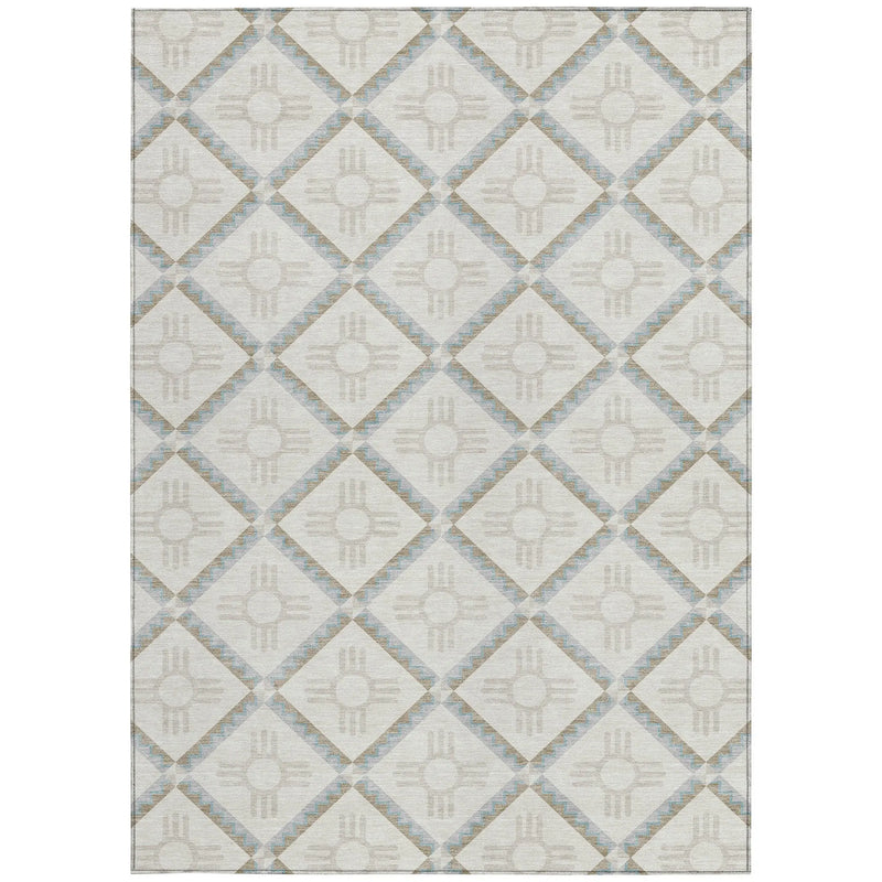 8' X 10' Ivory And Linen Geometric Washable Indoor Outdoor Area Rug Homeroots Outdoor