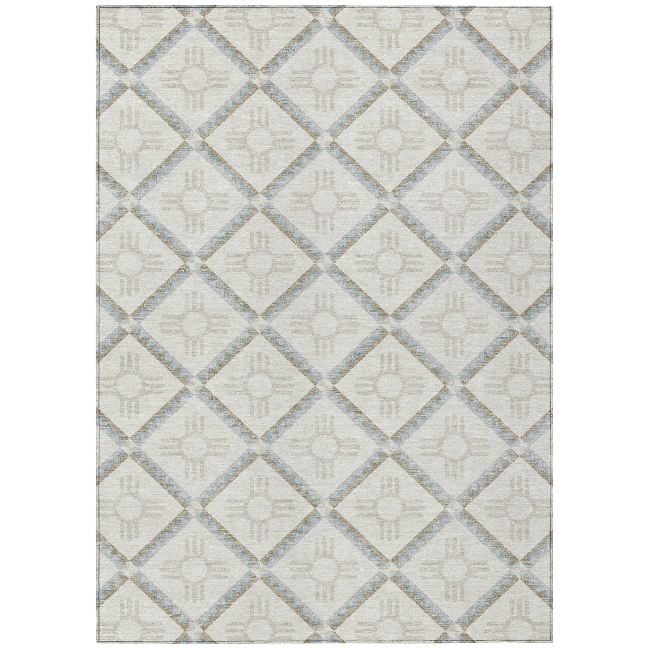 8' X 10' Ivory And Linen Geometric Washable Indoor Outdoor Area Rug Homeroots Outdoor
