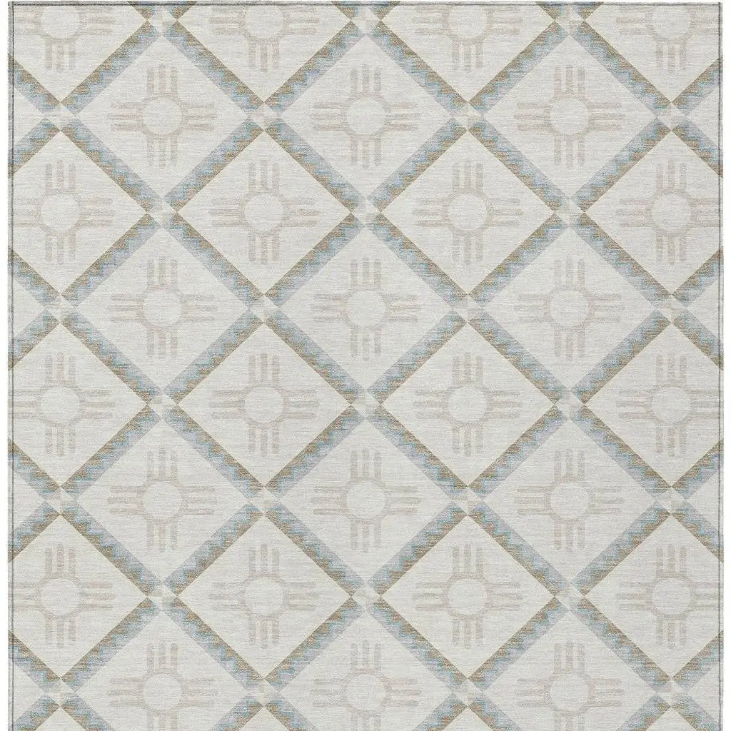 8' X 10' Ivory And Linen Geometric Washable Indoor Outdoor Area Rug Homeroots Outdoor