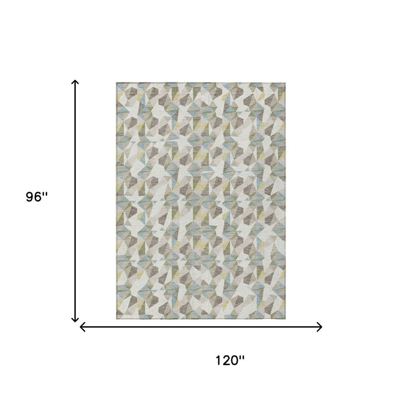 8' X 10' Ivory And Linen Geometric Washable Indoor Outdoor Area Rug Homeroots Outdoor
