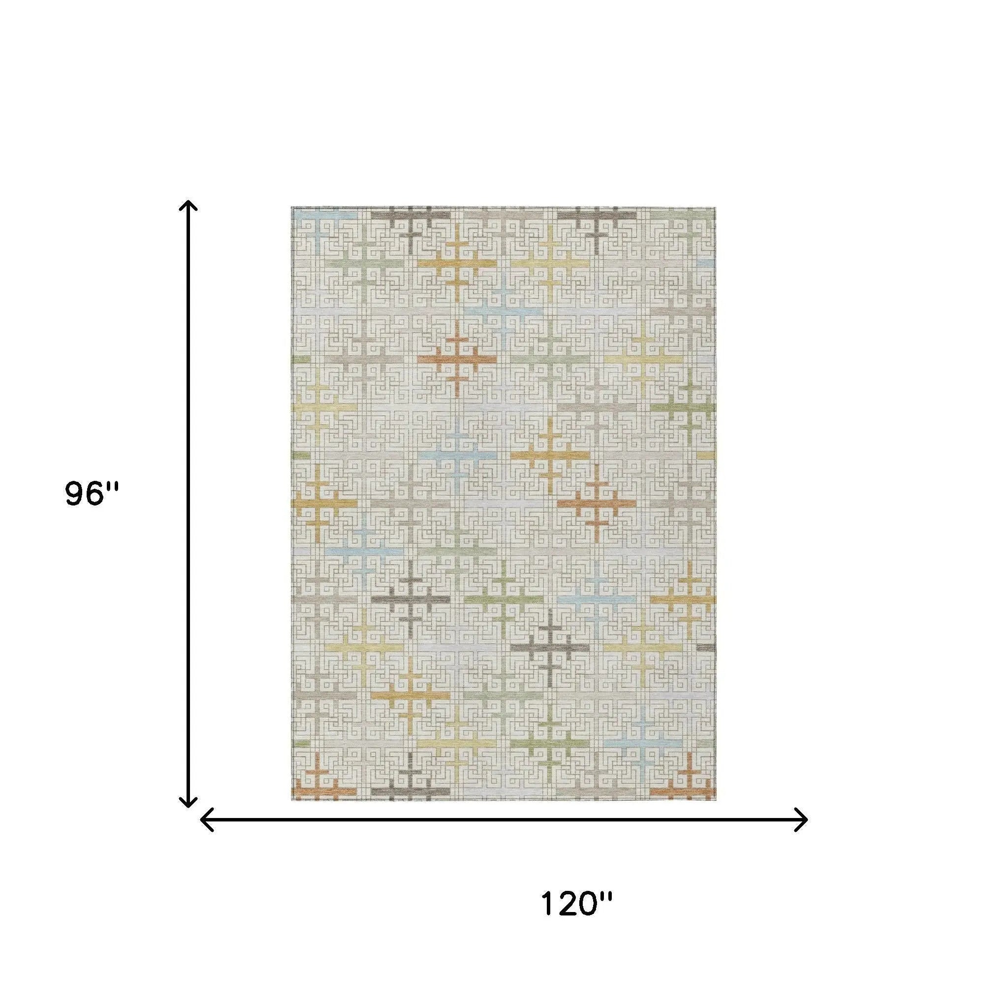 8' X 10' Ivory And Linen Geometric Washable Indoor Outdoor Area Rug Homeroots Outdoor