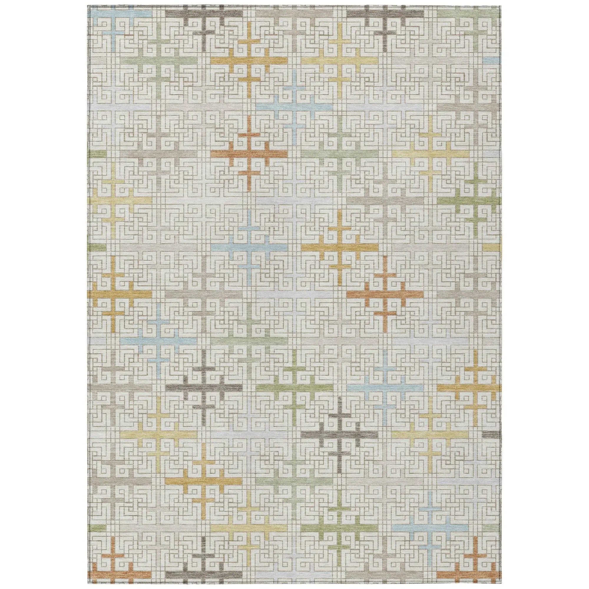 8' X 10' Ivory And Linen Geometric Washable Indoor Outdoor Area Rug Homeroots Outdoor