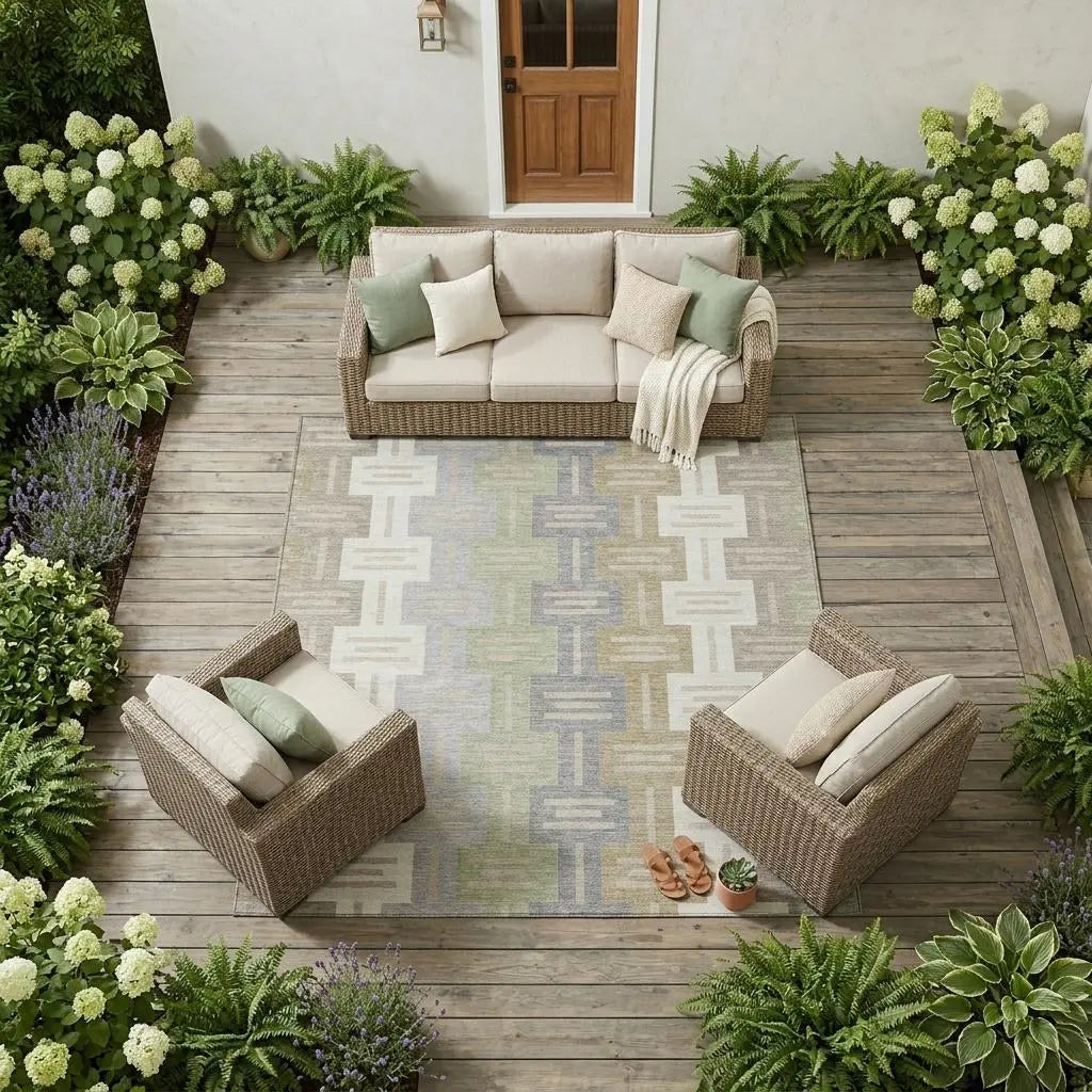 8' X 10' Ivory And Linen Geometric Washable Indoor Outdoor Area Rug Homeroots Outdoor