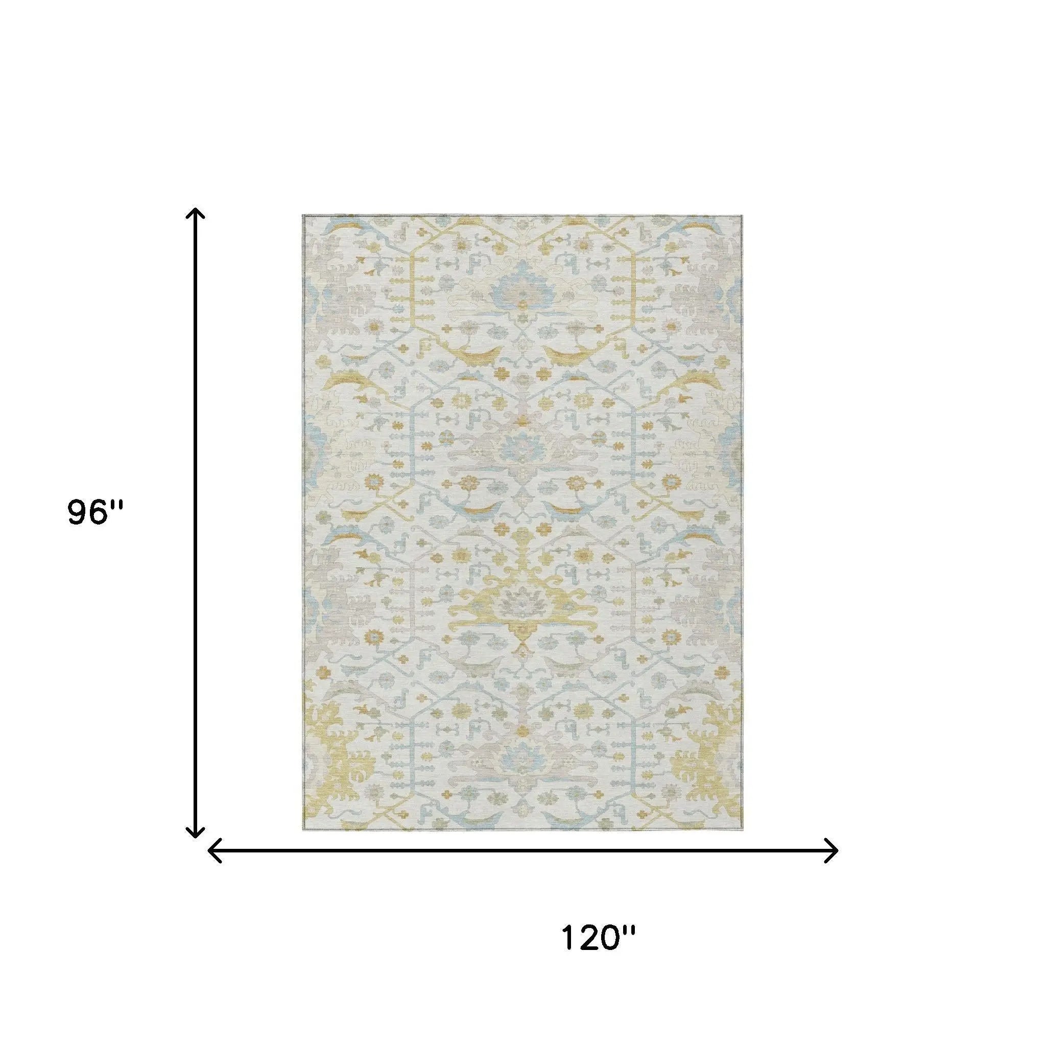 8' X 10' Ivory And Linen Oriental Washable Indoor Outdoor Area Rug Homeroots Outdoor