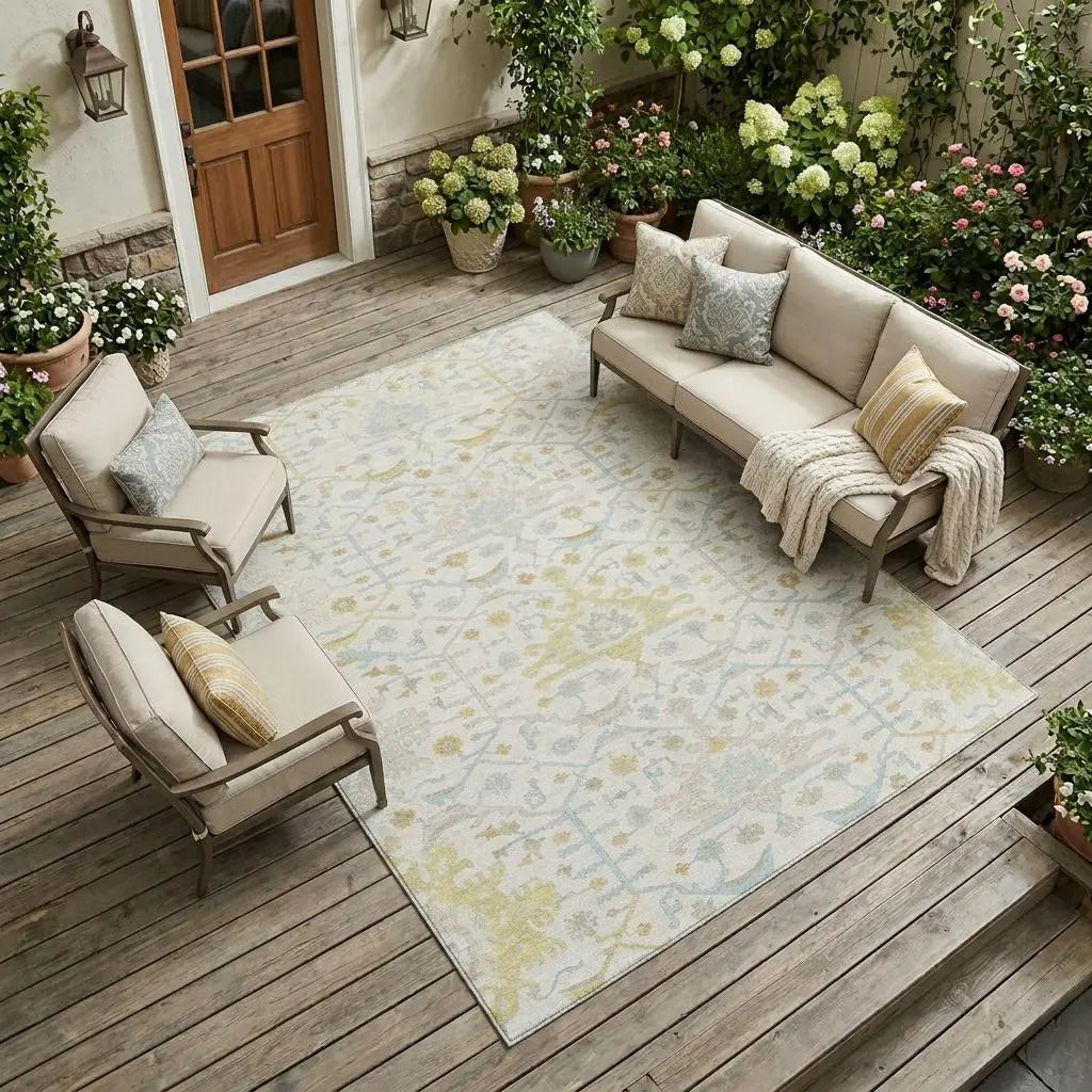 8' X 10' Ivory And Linen Oriental Washable Indoor Outdoor Area Rug Homeroots Outdoor