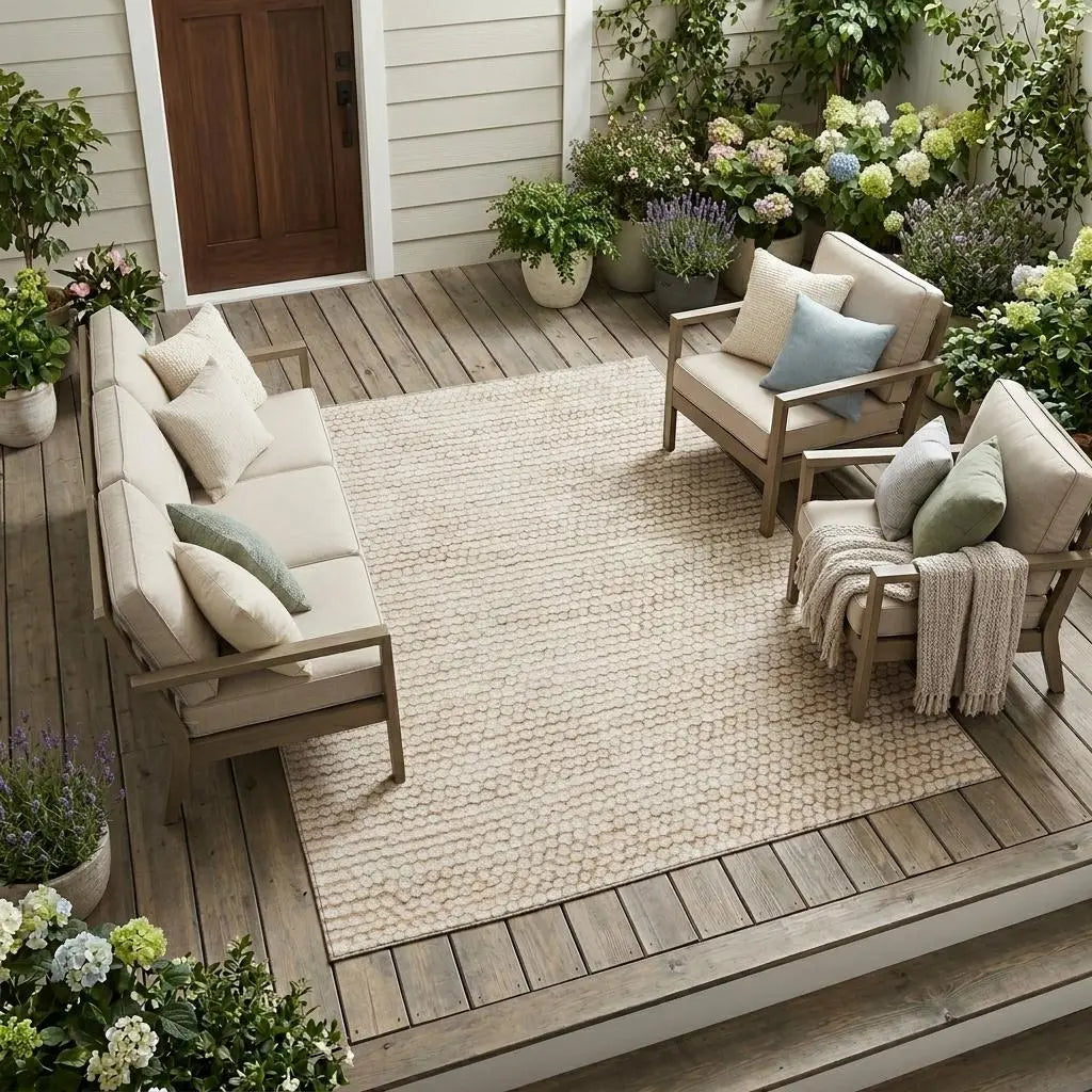 8' X 10' Ivory And Linen Striped Washable Indoor Outdoor Area Rug Homeroots Outdoor