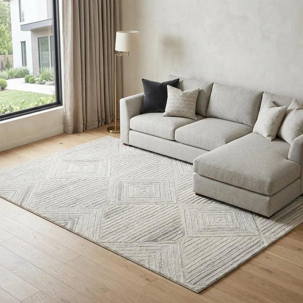 8' X 10' Ivory And Natural Wool Diamond Hand Tufted Area Rug Homeroots Home Decor