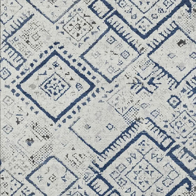 8' X 10' Ivory And Navy Blue Geometric Washable Indoor Outdoor Area Rug Homeroots Outdoor