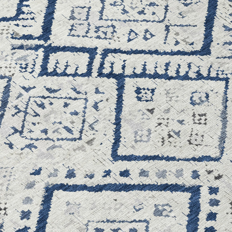 8' X 10' Ivory And Navy Blue Geometric Washable Indoor Outdoor Area Rug Homeroots Outdoor