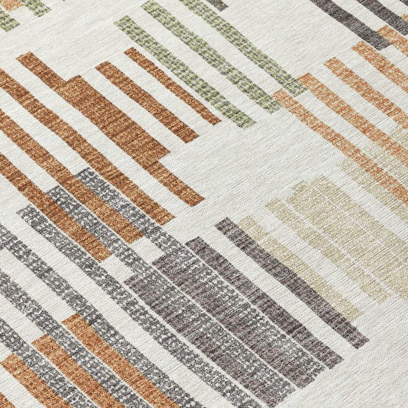 8' X 10' Ivory And Orange Striped Washable Indoor Outdoor Area Rug Homeroots Outdoor