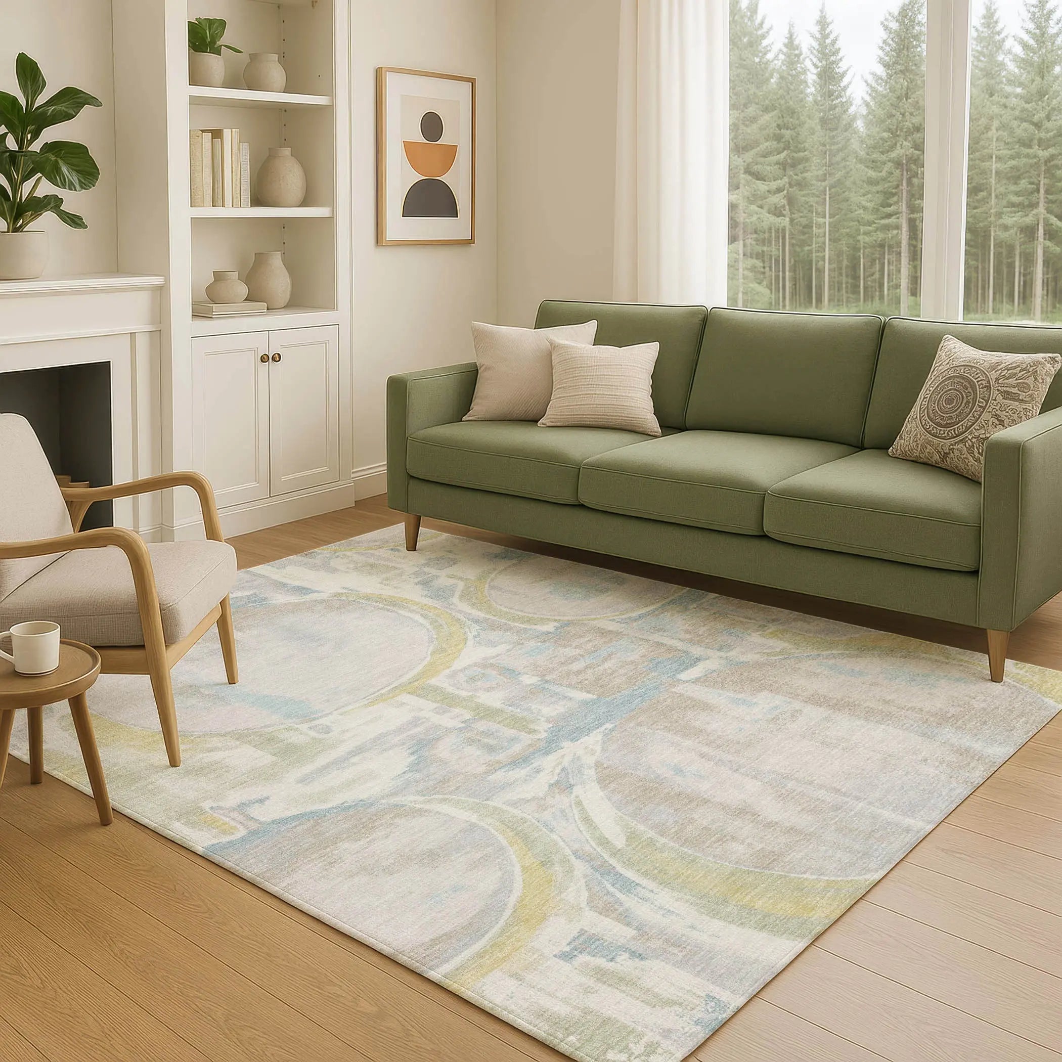 8' X 10' Ivory And Pearl Abstract Washable Indoor Outdoor Area Rug Homeroots Outdoor