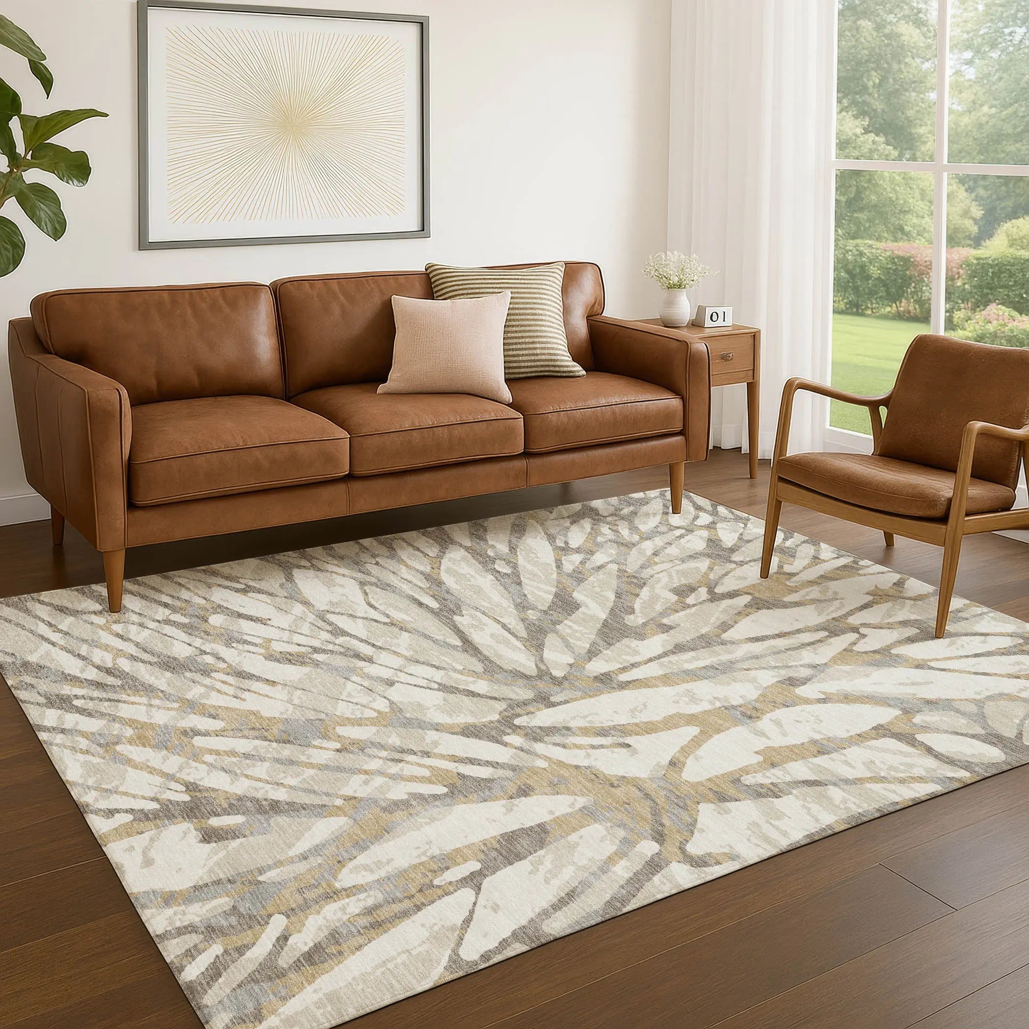8' X 10' Ivory And Pewter Abstract Washable Indoor Outdoor Area Rug Homeroots Outdoor